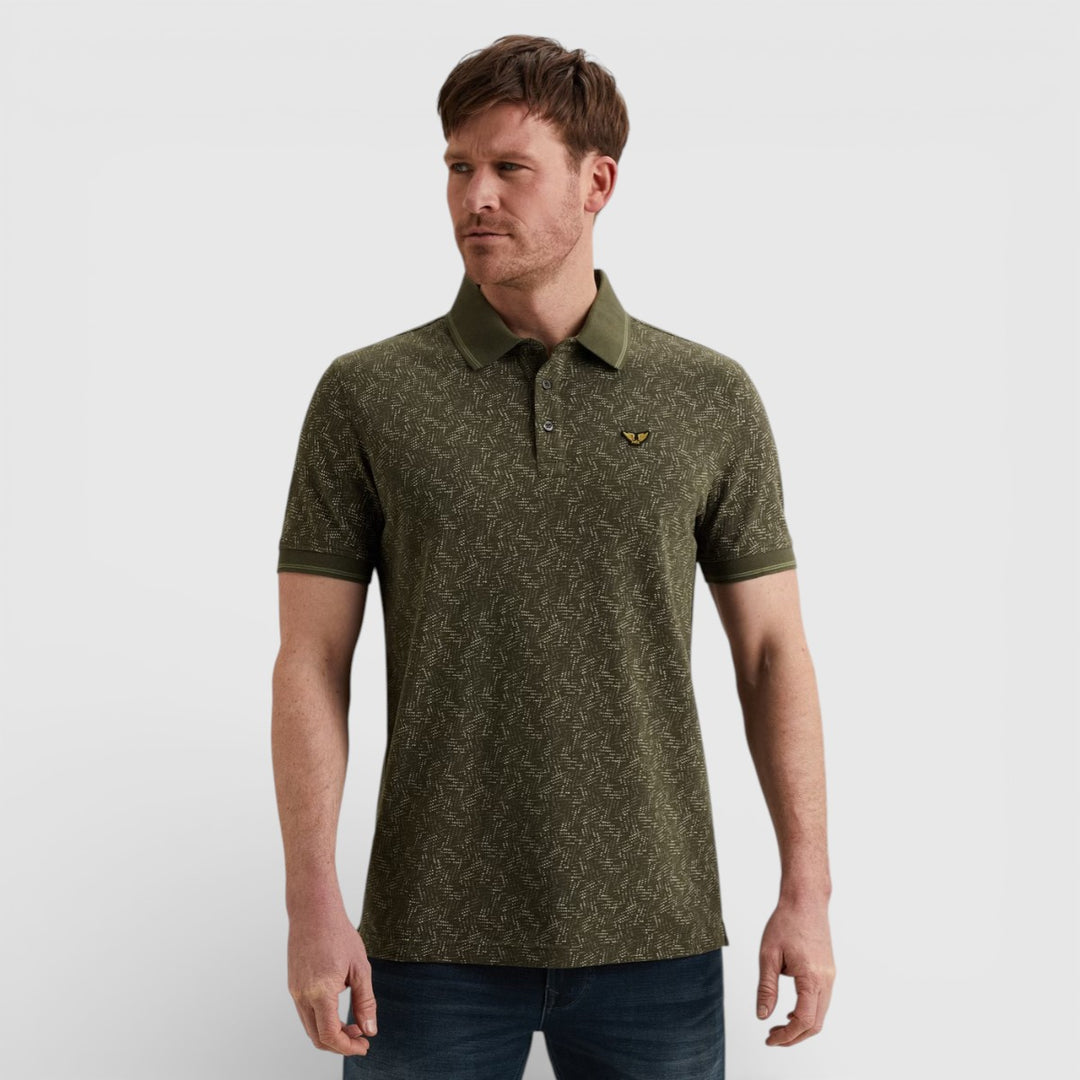 PPSS2602852-6415 PME Legend Polo With Allover Print And Rib Collar Ivy Green / Groen