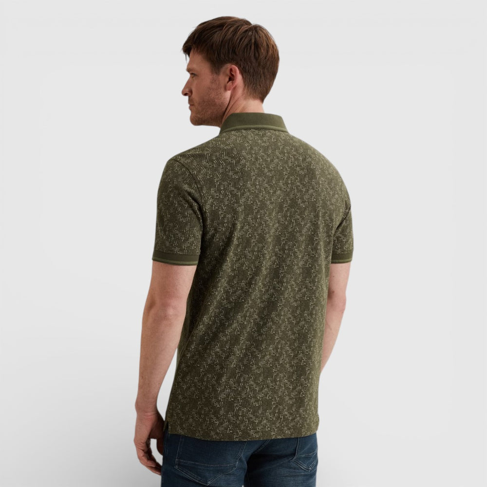 PPSS2602852-6415 PME Legend Polo With Allover Print And Rib Collar Ivy Green / Groen