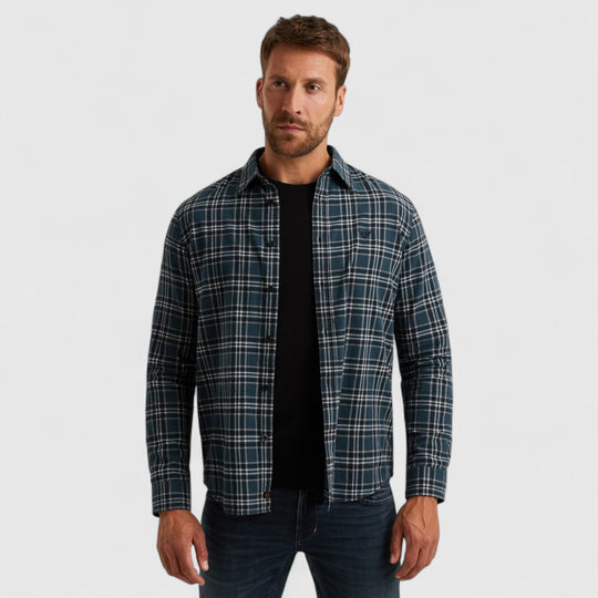 PSI2510201-5281 PME Legend Shirt Herringbone Yarn Dyed Check Salute / Donkerblauw