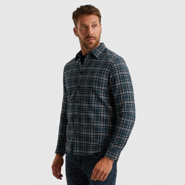 PSI2510201-5281 PME Legend Shirt Herringbone Yarn Dyed Check Salute / Donkerblauw