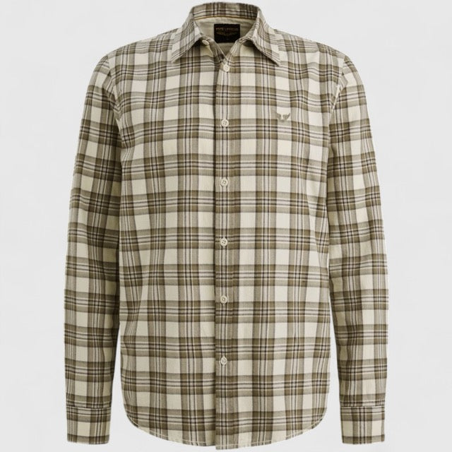PSI2510201-7013 PME Legend Shirt Herringbone Yarn Dyed Check Bone White