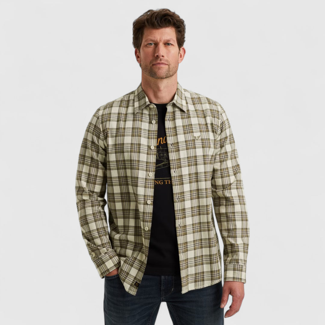 PSI2510201-7013 PME Legend Shirt Herringbone Yarn Dyed Check Bone White