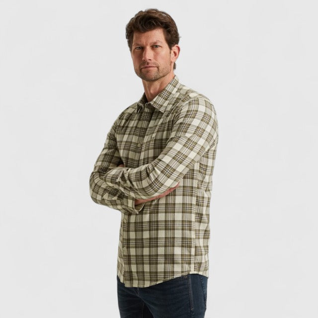 PSI2510201-7013 PME Legend Shirt Herringbone Yarn Dyed Check Bone White