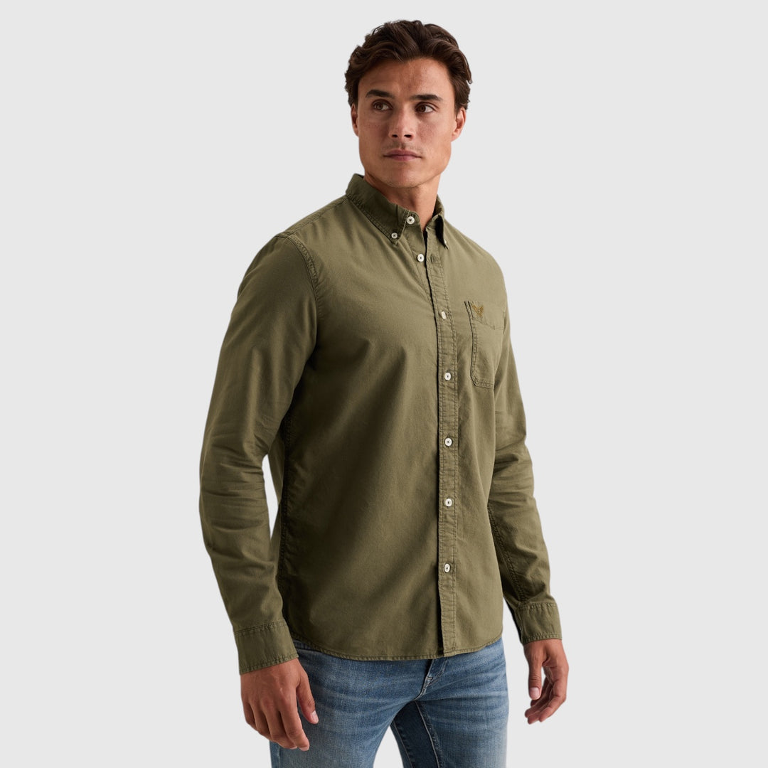 PME Legend Oxford overhemd in Kalamata Groen, zijaanzicht op model, PSI2608220-6447