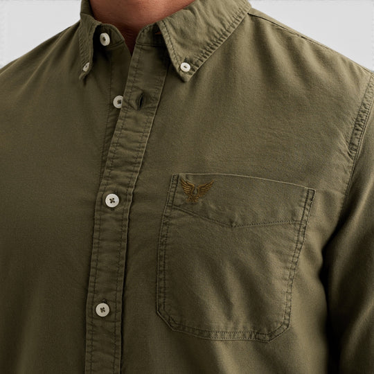 PME Legend Oxford overhemd in Kalamata Groen, kraag en knoopsluiting, PSI2608220-6447