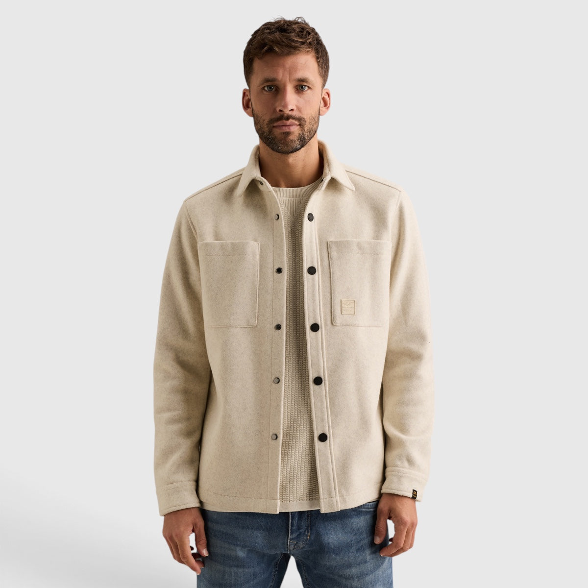 PSI2609241-7013 PME Legend Overshirt Wool Look met Borstzakken Bone White / Beige