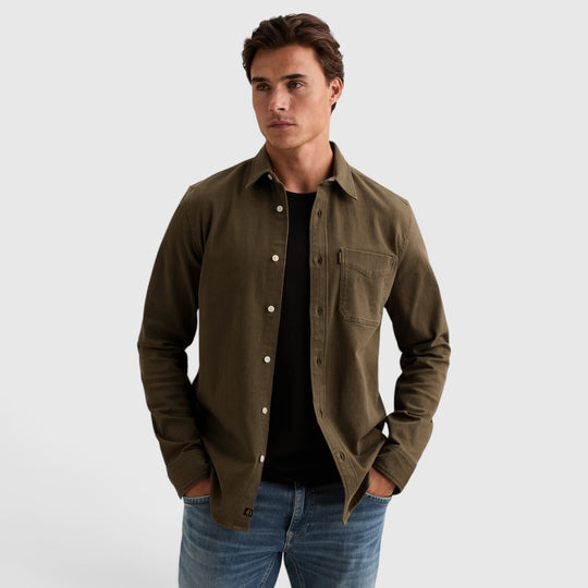 PME Legend Overhemd Denim met Overdyed Wassing en Borstzak
