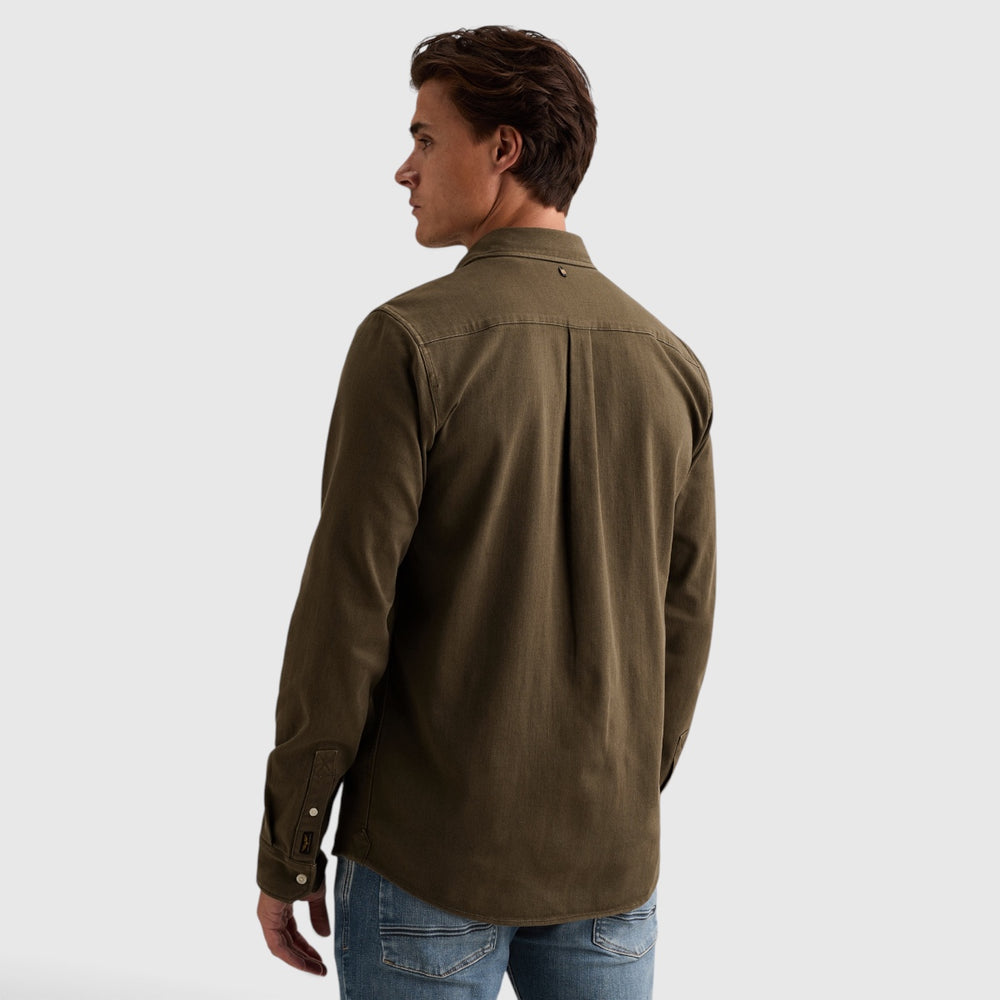 PME Legend Overhemd Denim met Overdyed Wassing en Borstzak