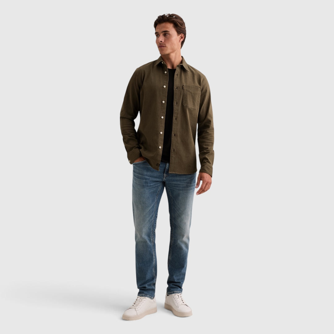 PME Legend Overhemd Denim met Overdyed Wassing en Borstzak