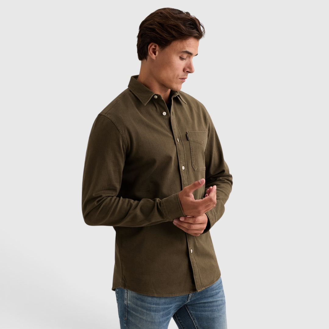 PME Legend Overhemd Denim met Overdyed Wassing en Borstzak