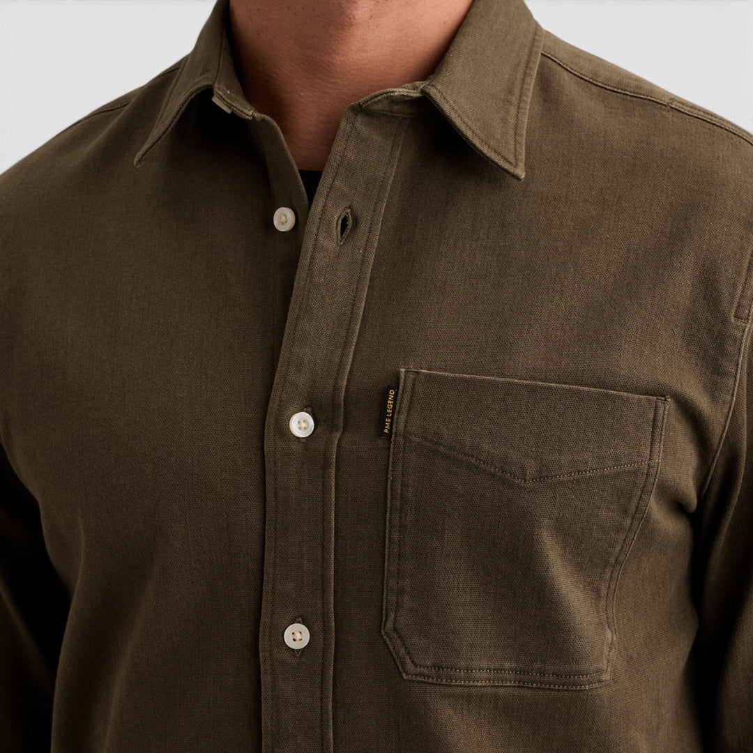 PME Legend Overhemd Denim met Overdyed Wassing en Borstzak