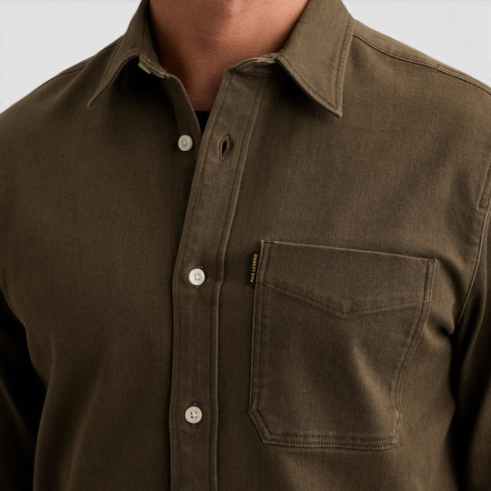PME Legend Overhemd Denim met Overdyed Wassing en Borstzak