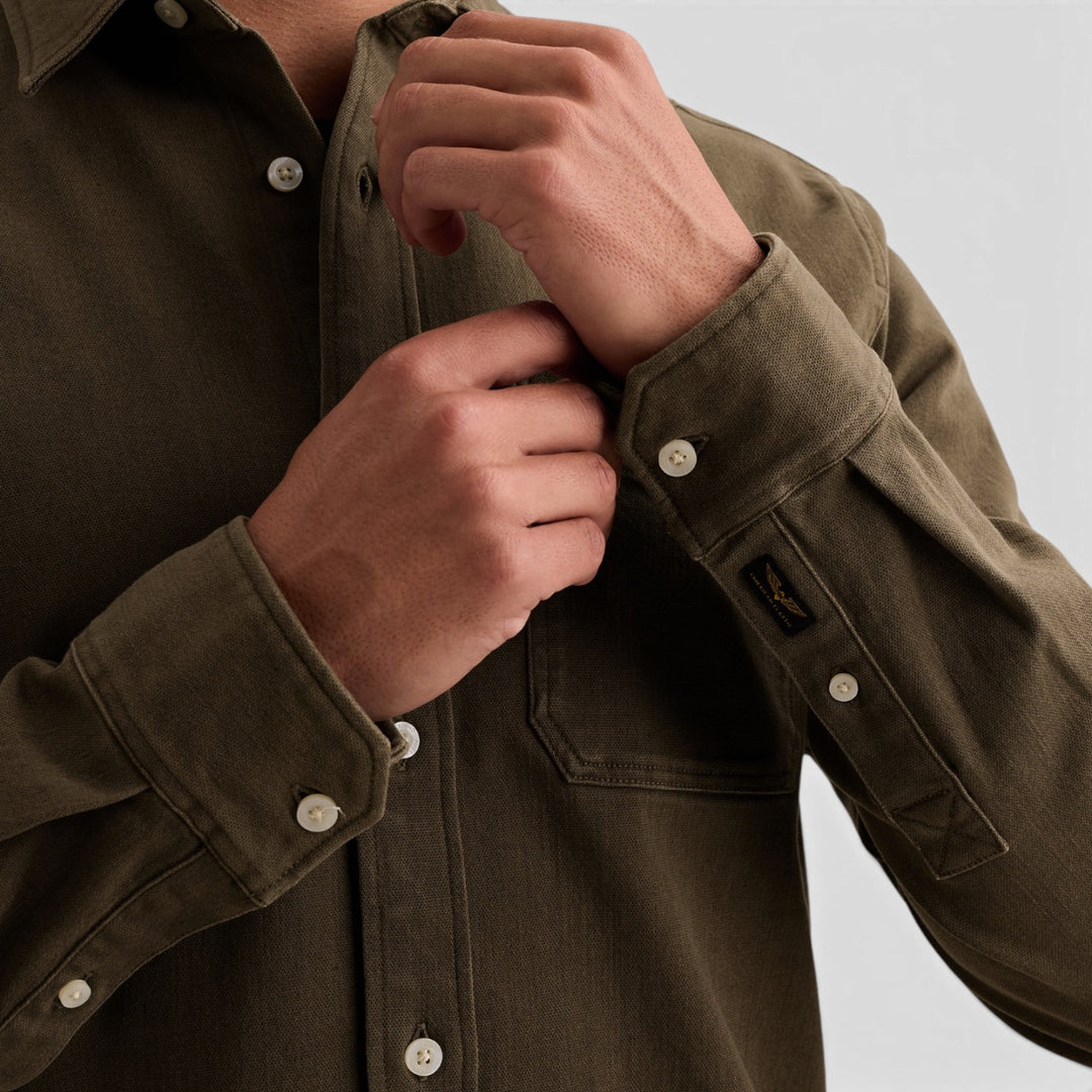 PME Legend Overhemd Denim met Overdyed Wassing en Borstzak