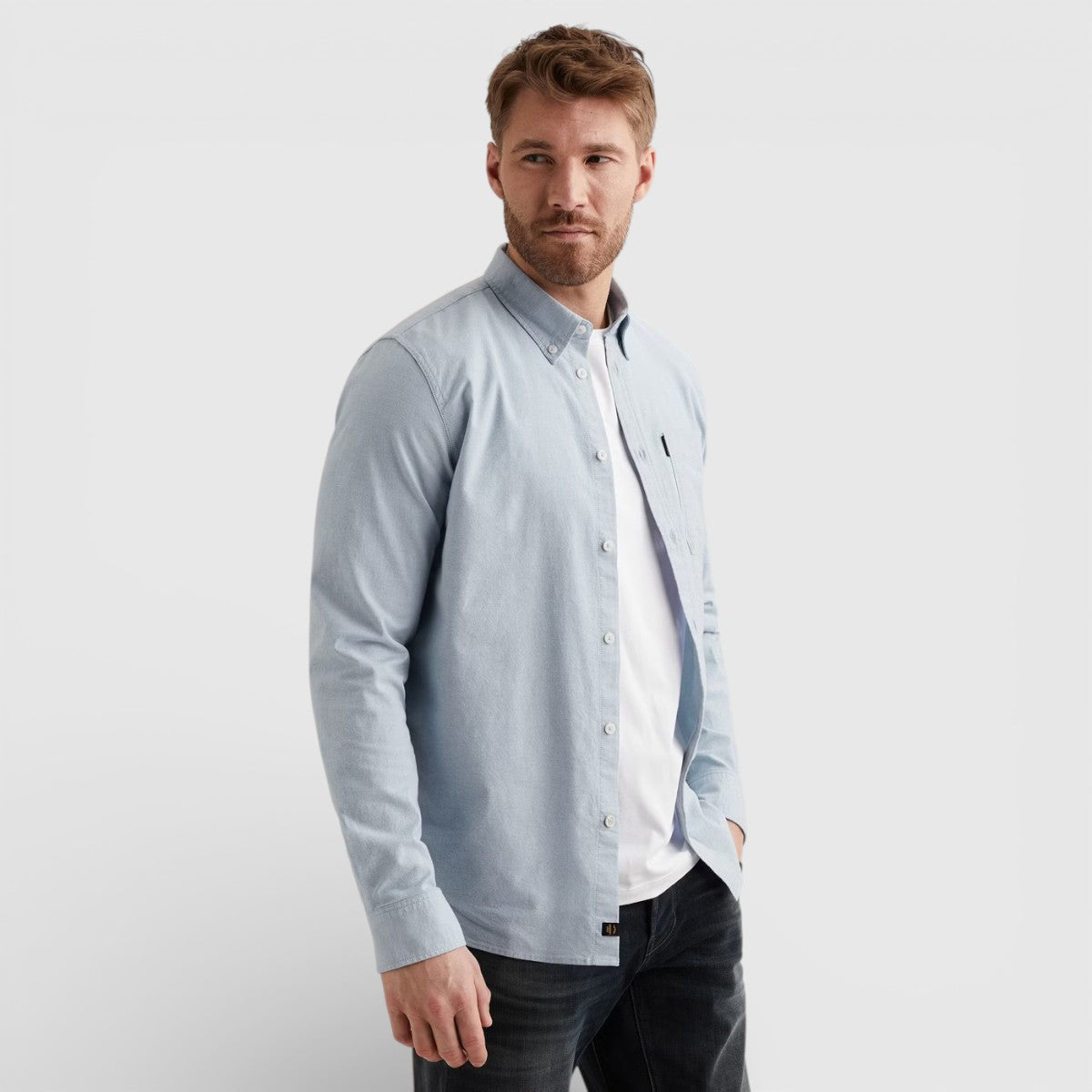 PSI650003-5041 PME Legend Overhemd 2 Tone Oxford Cotton Lycra Della Robbia Blue / Blauw