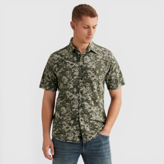 PSIS2603254-6150 PME Legend Overhemd Jersey Piqué Allover Print Thyme / Groen
