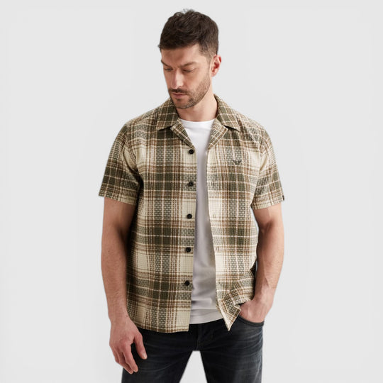 PSIS2603262-6150 PME Legend Overhemd Met Wafelstructuur Grote Ruit Thyme