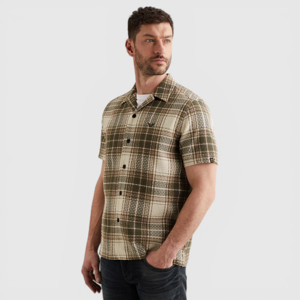 PSIS2603262-6150 PME Legend Overhemd Met Wafelstructuur Grote Ruit Thyme