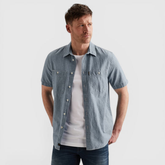 PSIS2603271-CMI PME Legend Overhemd Katoen Linnen Chambray Chambray Mid Indigo
