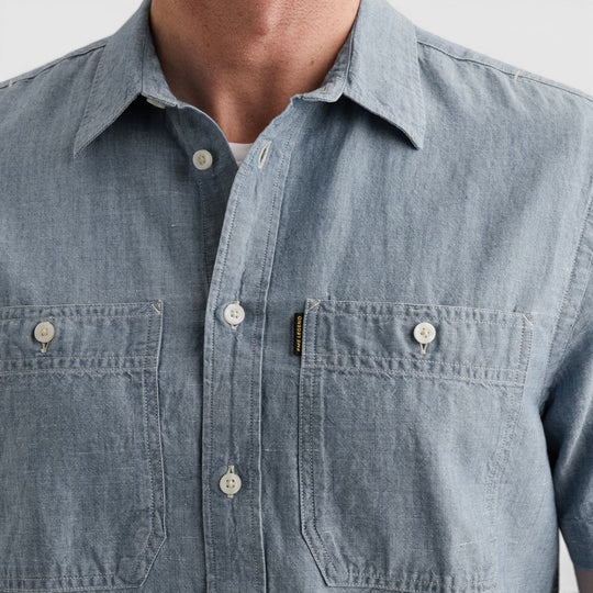 PSIS2603271-CMI PME Legend Overhemd Katoen Linnen Chambray Chambray Mid Indigo