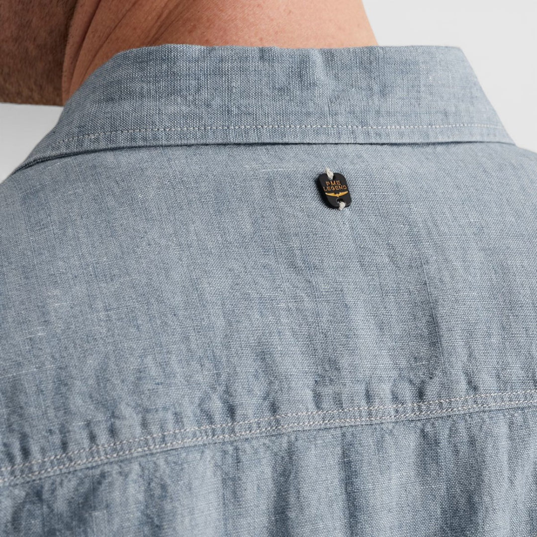 PSIS2603271-CMI PME Legend Overhemd Katoen Linnen Chambray Chambray Mid Indigo