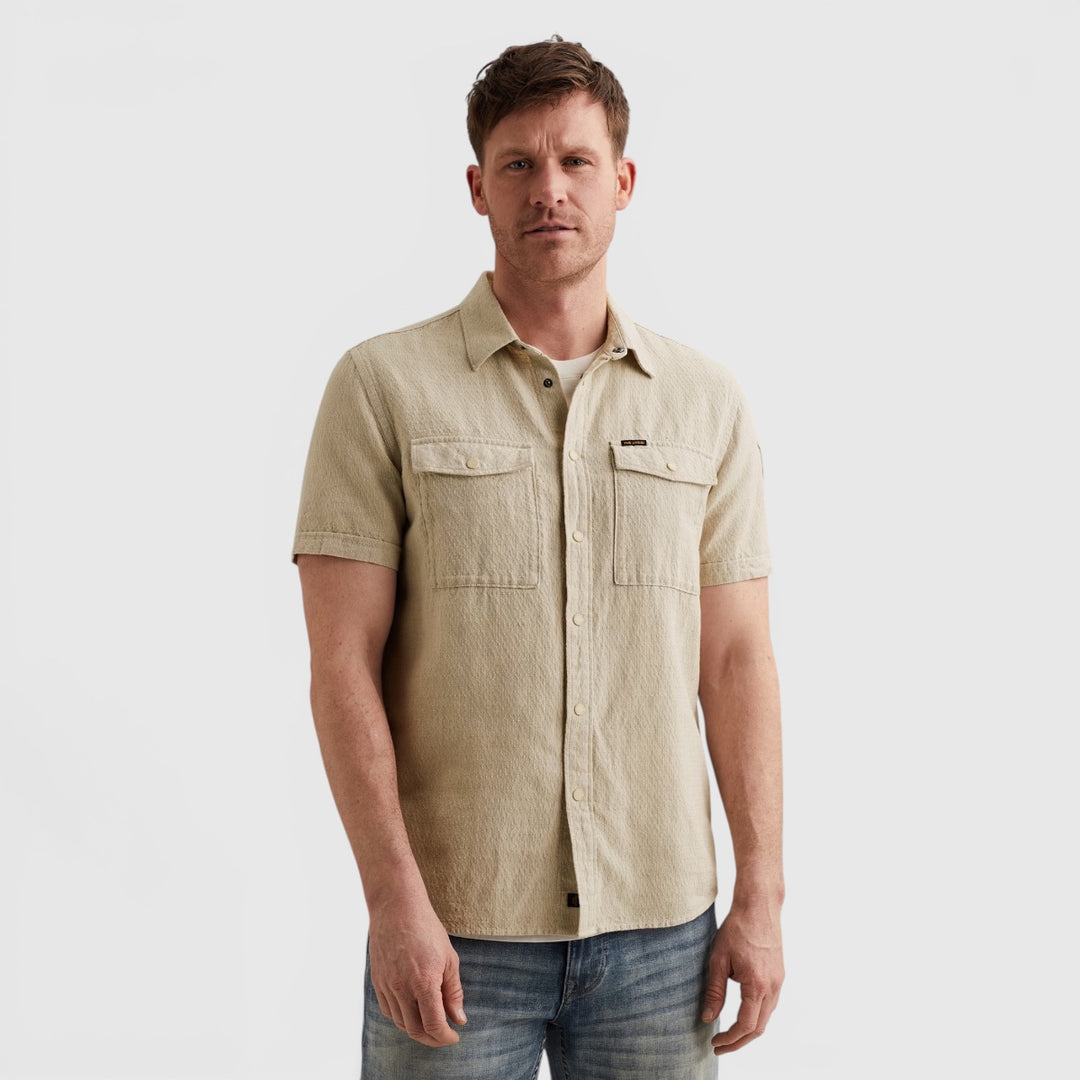 PSIS2604214-6001 PME Legend Overhemd Van Katoen / Linnen Spray Green / Khaki