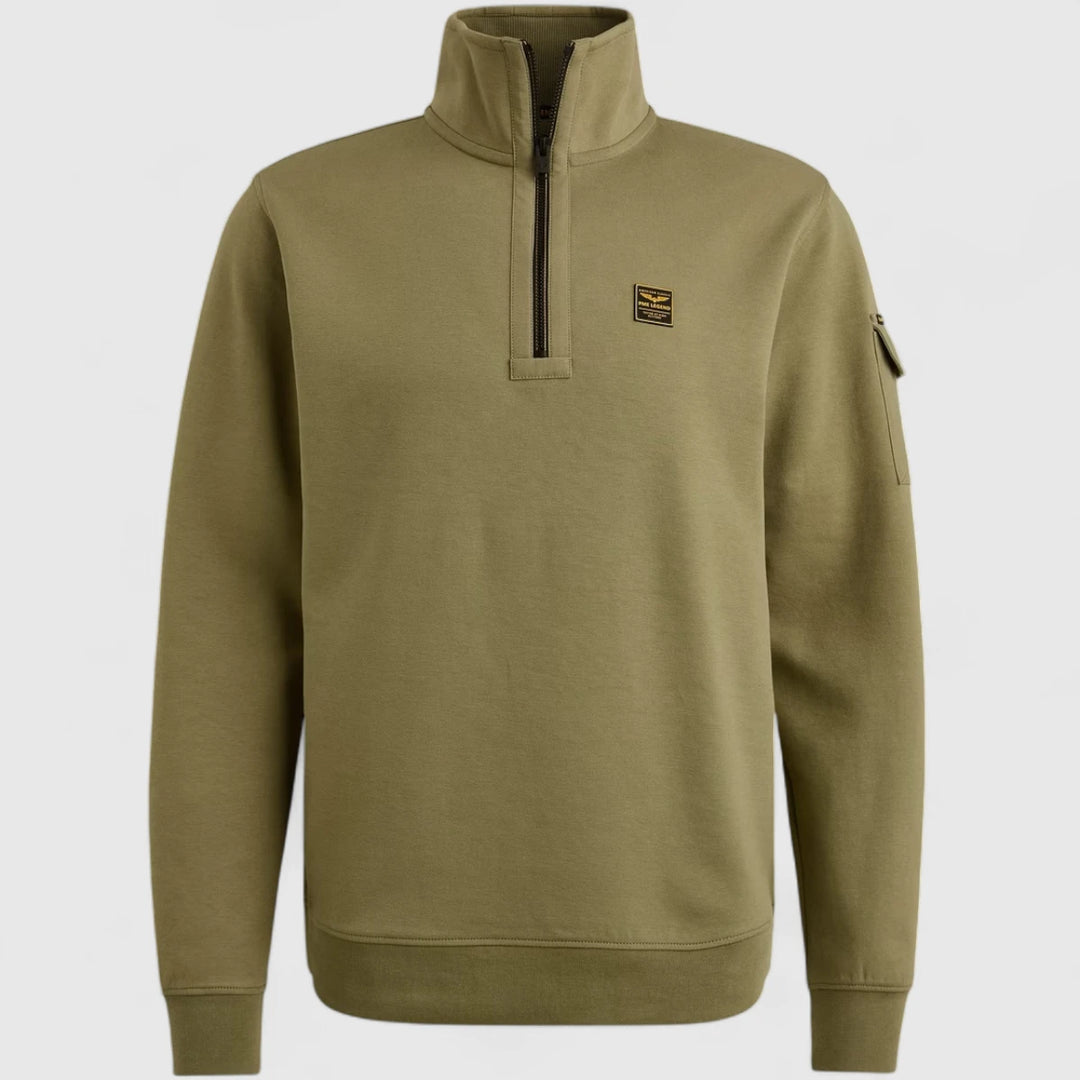 PSW2508423-6379 PME Legend Sweater Half Zip Collar Interlock Jersey Oil Green / Groen