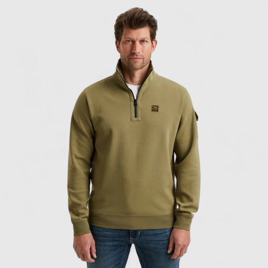 PSW2508423-6379 PME Legend Sweater Half Zip Collar Interlock Jersey Oil Green / Groen