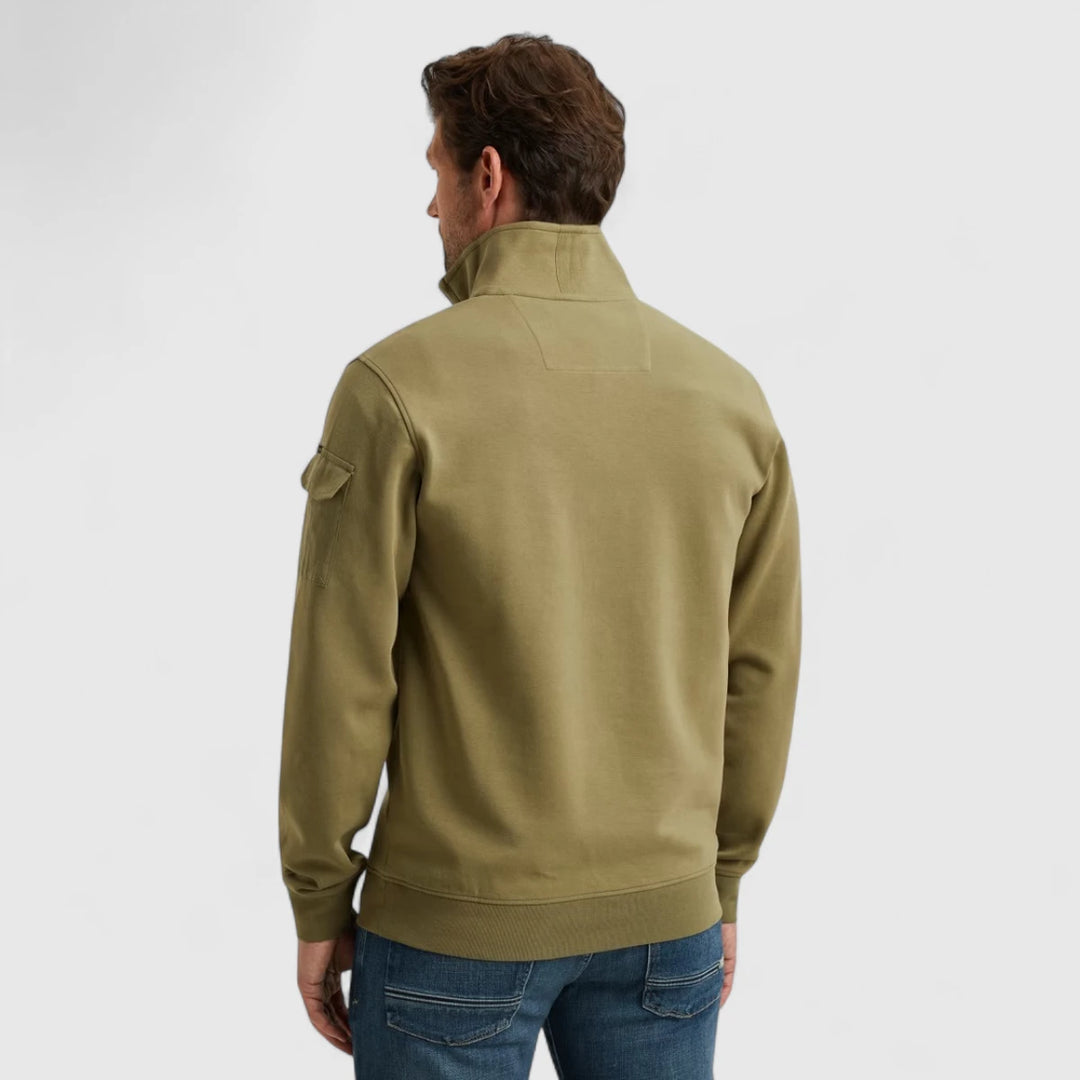 PSW2508423-6379 PME Legend Sweater Half Zip Collar Interlock Jersey Oil Green / Groen
