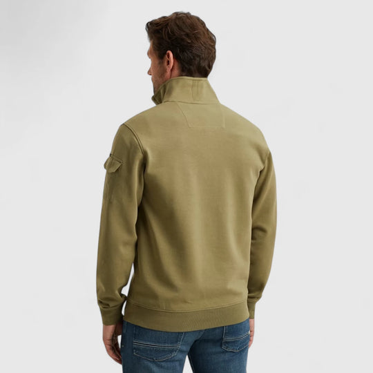 PSW2508423-6379 PME Legend Sweater Half Zip Collar Interlock Jersey Oil Green / Groen