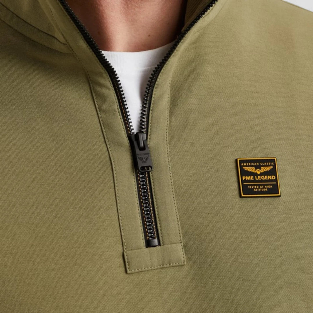 PSW2508423-6379 PME Legend Sweater Half Zip Collar Interlock Jersey Oil Green / Groen