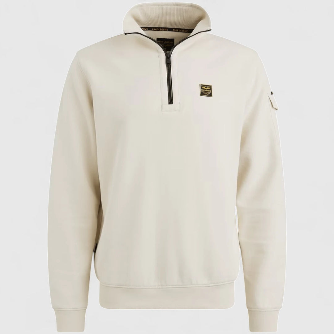 PSW2508423-7013 PME Legend Sweater Half Zip Collar Interlock Jersey Bone White
