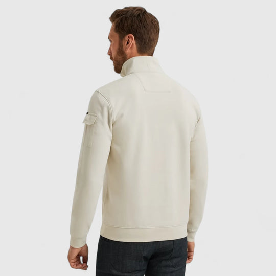 PSW2508423-7013 PME Legend Sweater Half Zip Collar Interlock Jersey Bone White