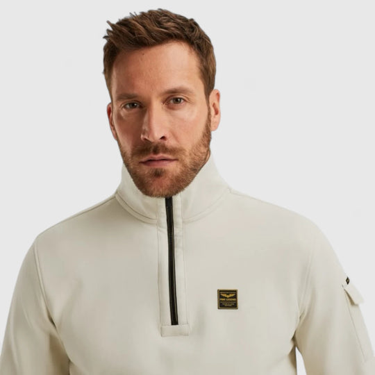 PSW2508423-7013 PME Legend Sweater Half Zip Collar Interlock Jersey Bone White