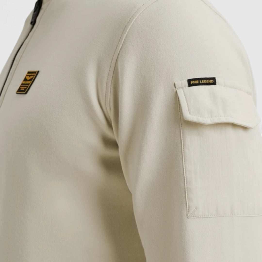 PSW2508423-7013 PME Legend Sweater Half Zip Collar Interlock Jersey Bone White
