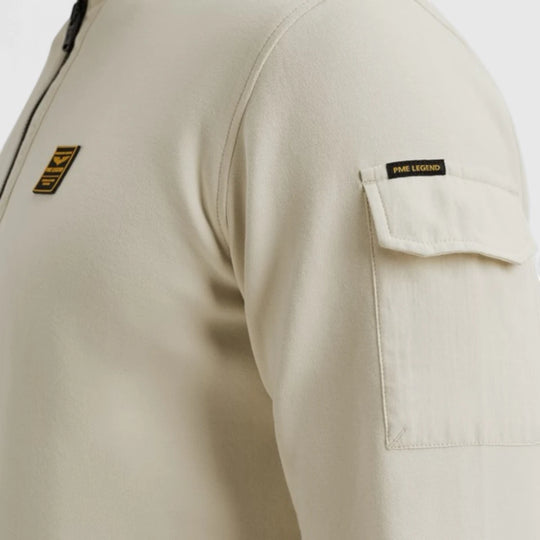 PSW2508423-7013 PME Legend Sweater Half Zip Collar Interlock Jersey Bone White