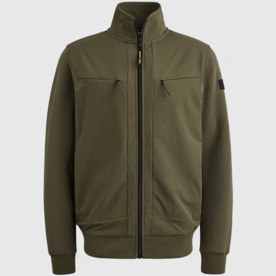 PSW2508438-6416 PME Legend Sweater Zip Jacket Jacquard Interlock Olive Night / Groen
