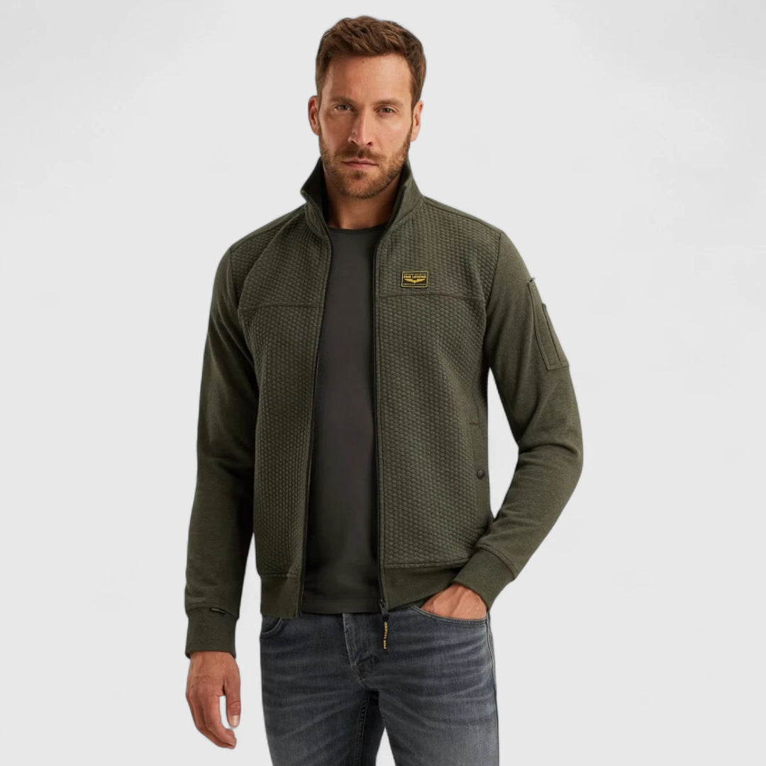 PSW2509436-8039 PME Legend Zip Jacket Jacquard Interlock Sweat Beluga / Groen