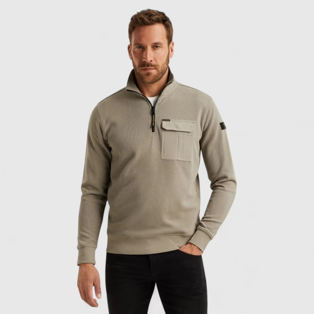 PSW2509457-8011 PME Legend Knitwear Half Zip Collar Knit Look Jersey Seneca Rock