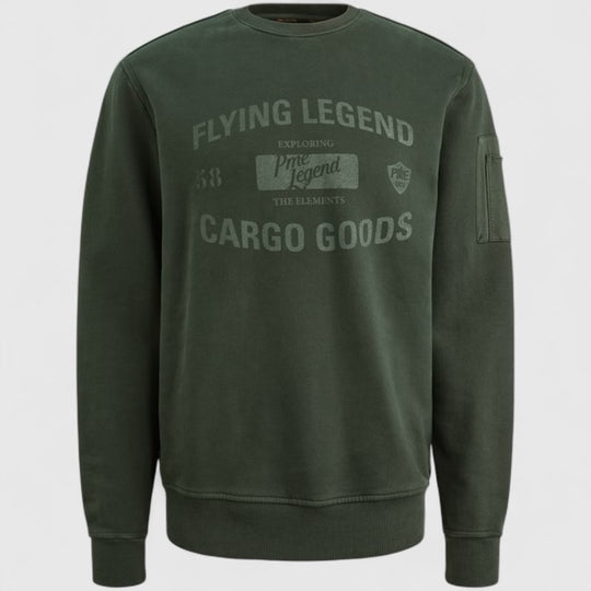 PSW2510473-6027 PME Legend Crewneck Peach Fleece Darkest Spruce / Groen