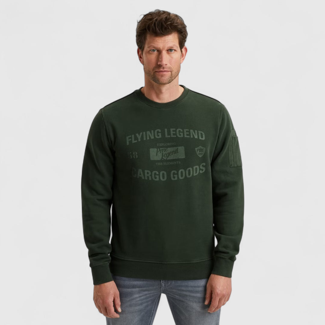 PSW2510473-6027 PME Legend Crewneck Peach Fleece Darkest Spruce / Groen