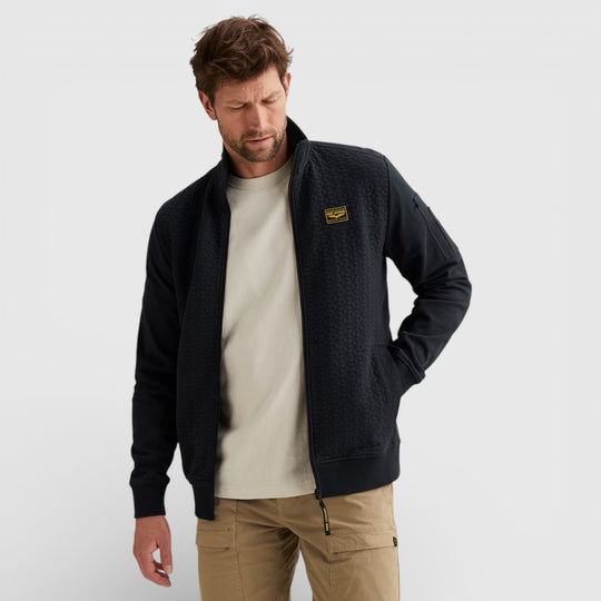 PSW2602475-5281 PME Legend Zip Jacket Jacquard Interlock French Terry Salute / Donkerblauw