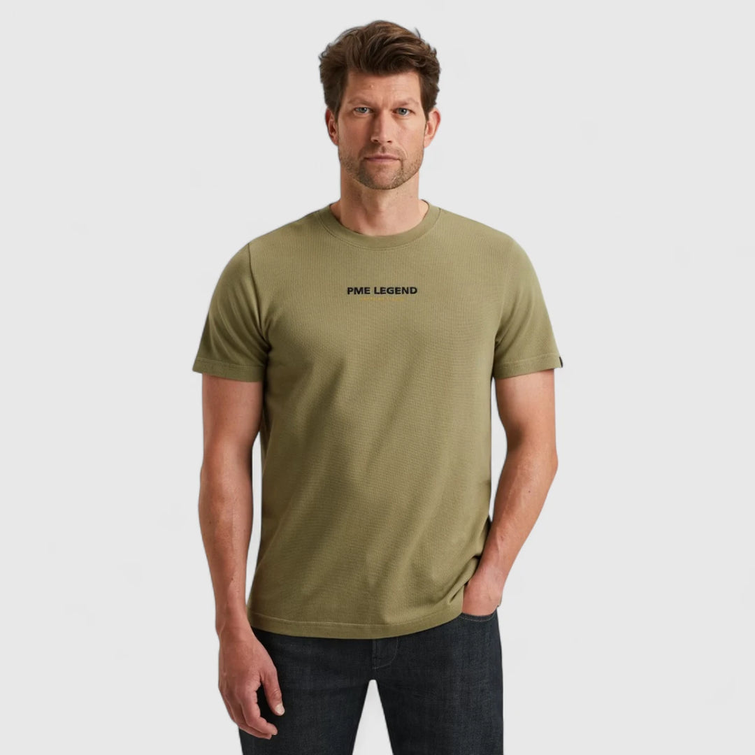 PTSS2508564-6379 PME Legend T-Shirt Round Neck Flat Waffle Jersey Oil Green