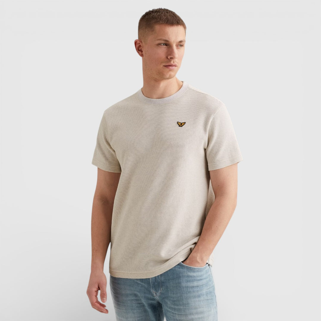 PTSS2603569-7013 PME Legend T-shirt met Two-Tone Structuur Bone White / Beige