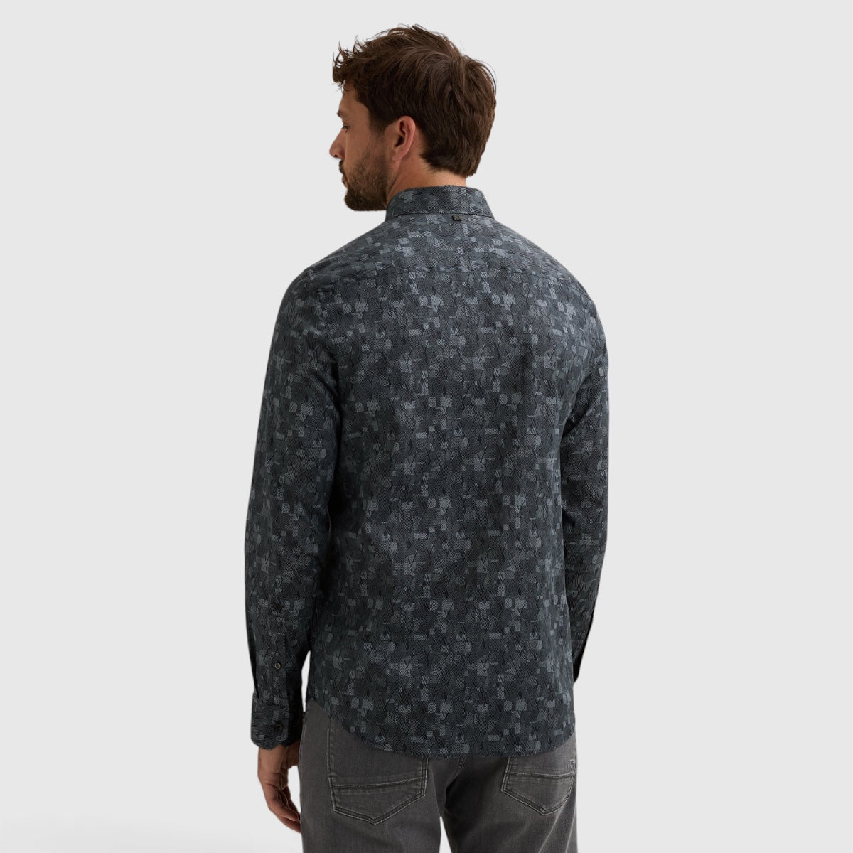 Vanguard overhemd met all-over print in China Blue Blauw, achteraanzicht, VSI2608205-5356