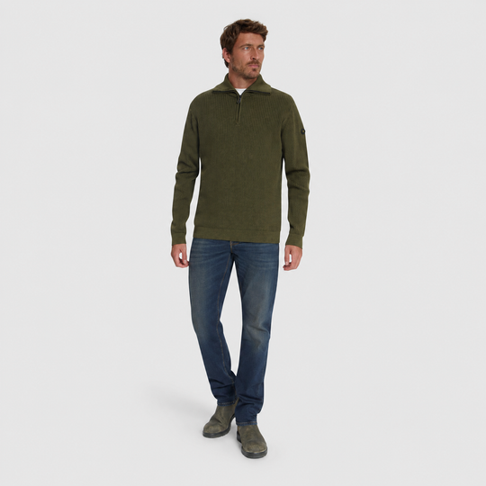 No Excess Trui Ribbed Half Zip Moss 33230932SN-152, volledige outfit op model