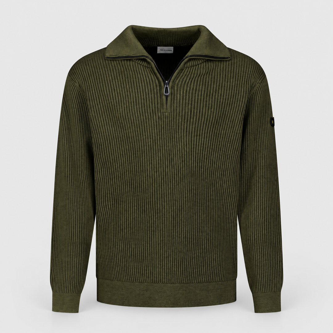 No Excess Trui Ribbed Half Zip Moss 33230932SN-152, vooraanzicht product