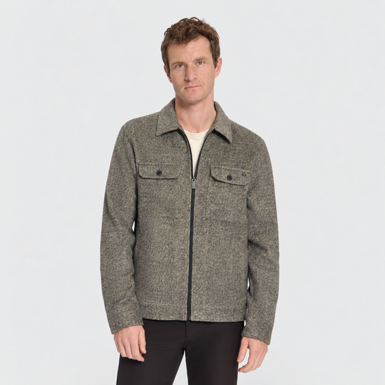 No Excess Overshirt Wool Blend Zip Light Brown 33510924-041, vooraanzicht op model