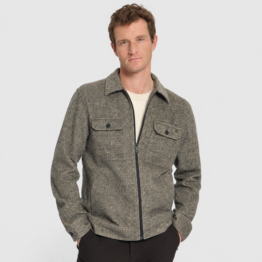 No Excess Overshirt Wool Blend Zip Light Brown 33510924-041, schuin aanzicht op model