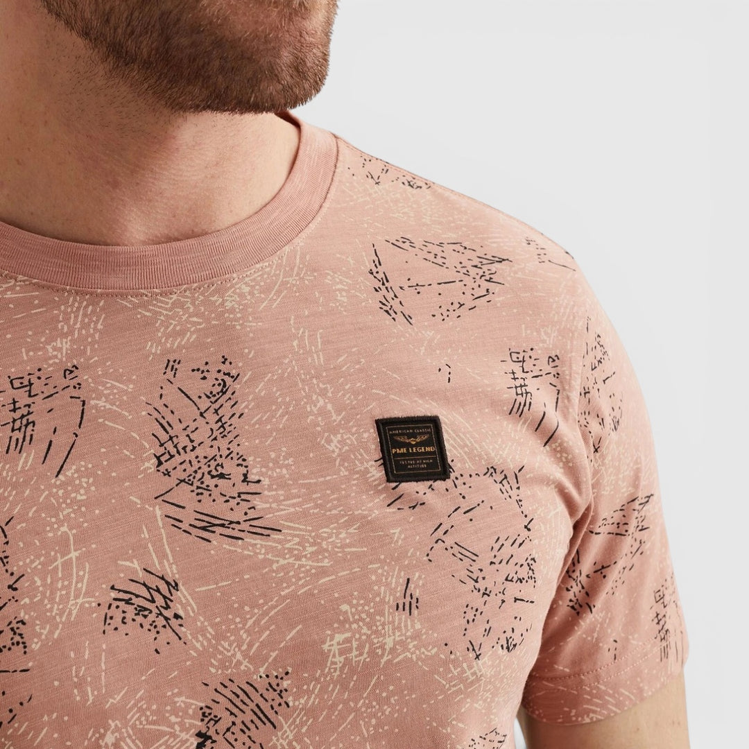 PTSS2604588-3031 PME Legend T-shirt Van Slub Jersey Allover Print  Rose Dawn / Roze