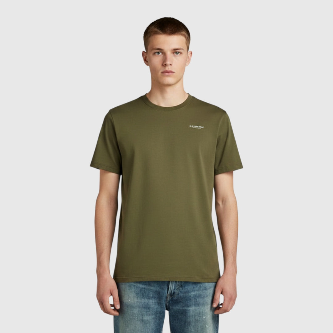Versteegh Jeans olive green slim fit organic cotton t-shirt with round neck and small chest logo.